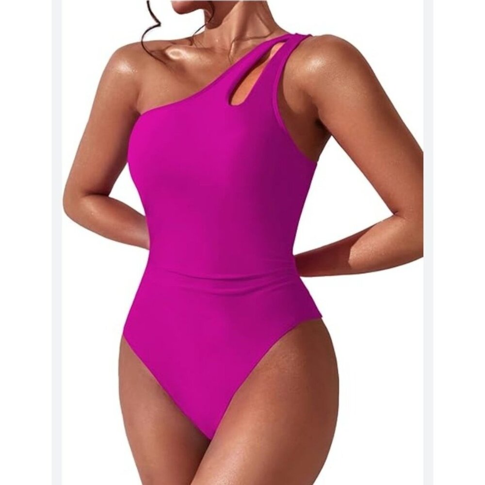 Beilon Womens One Piece Swimsuit Tummy Control Asymmetrical Cutout Size XL